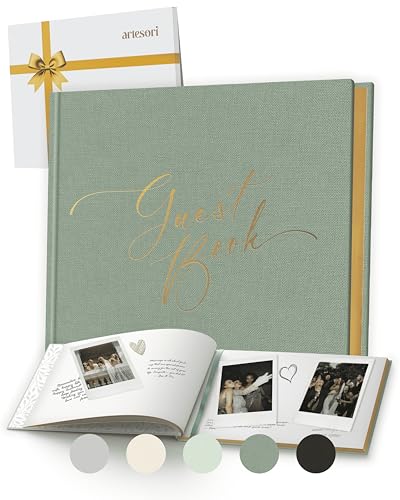 ARTESORI Wedding Guest Book for Reception — Gold-Foiled Guestbook to Sign in, Elegant Baby Shower Guest Book for Party & Birthday — Photo & Polaroid Guest Book for Wedding & Bridal Shower (Sage) - Image 1