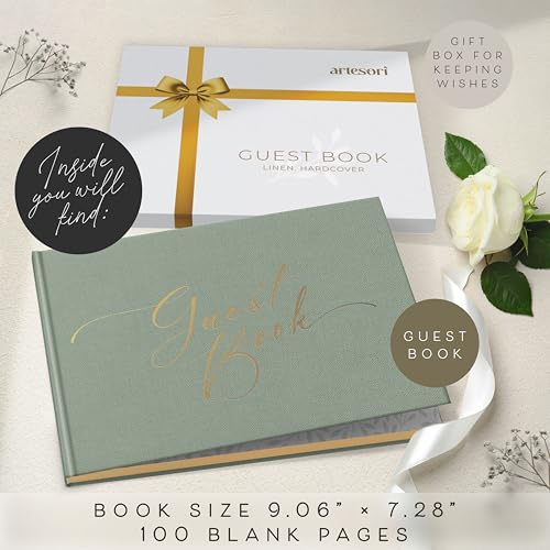 ARTESORI Wedding Guest Book for Reception — Gold-Foiled Guestbook to Sign in, Elegant Baby Shower Guest Book for Party & Birthday — Photo & Polaroid Guest Book for Wedding & Bridal Shower (Sage) - Image 2