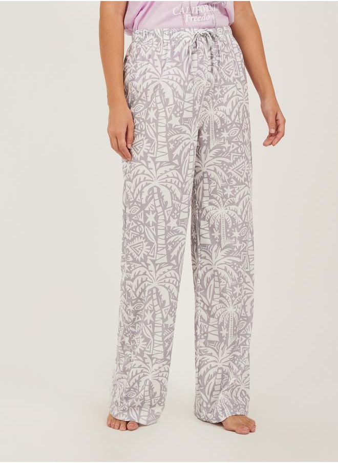 Palm Graphic Print Dropped Shoulder T-Shirt and Pyjama Pants Set