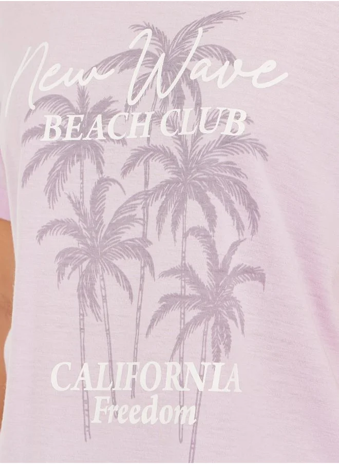 ستايلي Palm Graphic Print Dropped Shoulder T-Shirt and Pyjama Pants Set