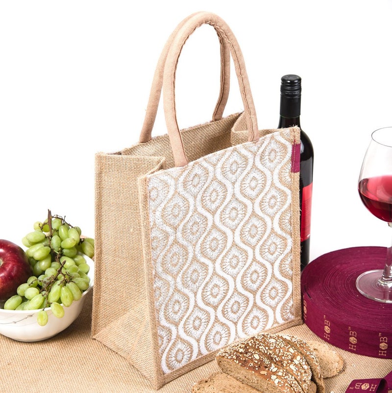hb+ H&B Jute Lunch Bag (LNH-PATTERN 1-WHT_Multicolored) - Image 2