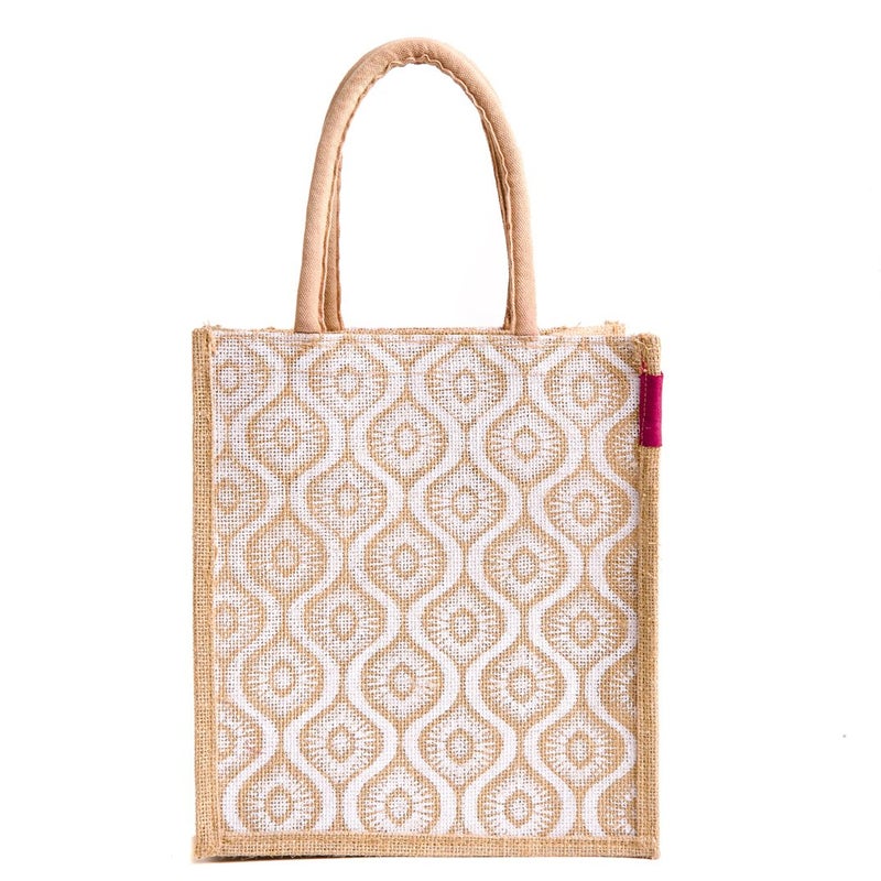 hb+ H&B Jute Lunch Bag (LNH-PATTERN 1-WHT_Multicolored) - Image 1