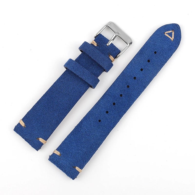 Bluejw Suede Leather Watch Strap 20mm 22mm, Genuine Retro Gray Brown Watchband, Stitched Replacement Band - Image 1