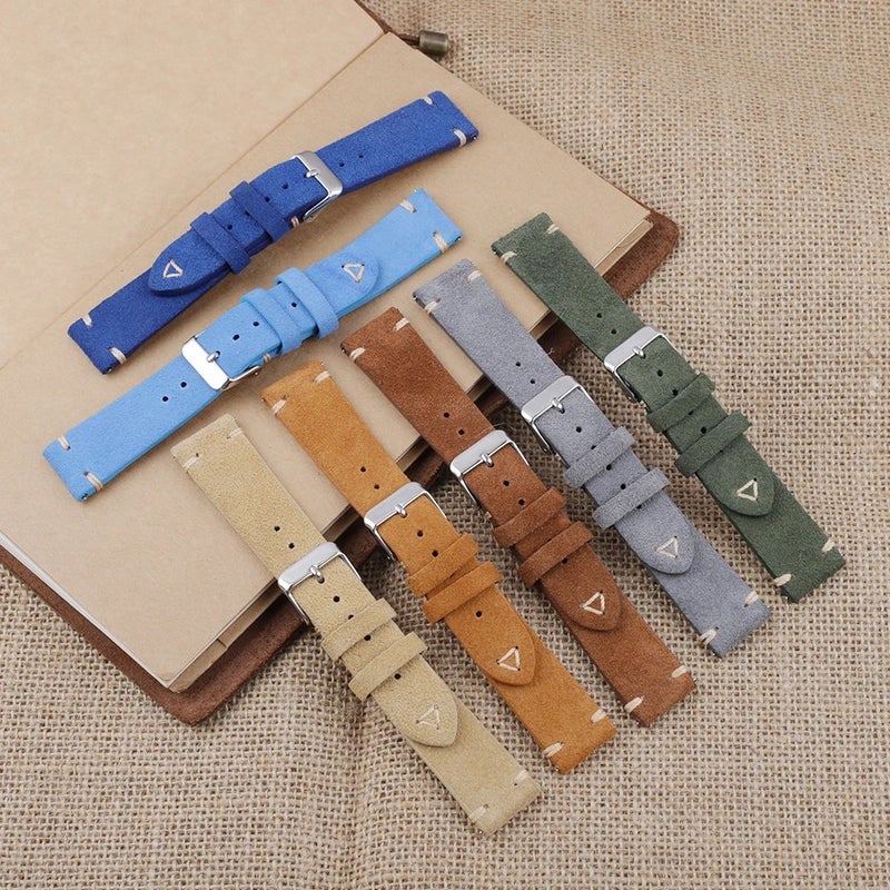 Bluejw Suede Leather Watch Strap 20mm 22mm, Genuine Retro Gray Brown Watchband, Stitched Replacement Band - Image 3