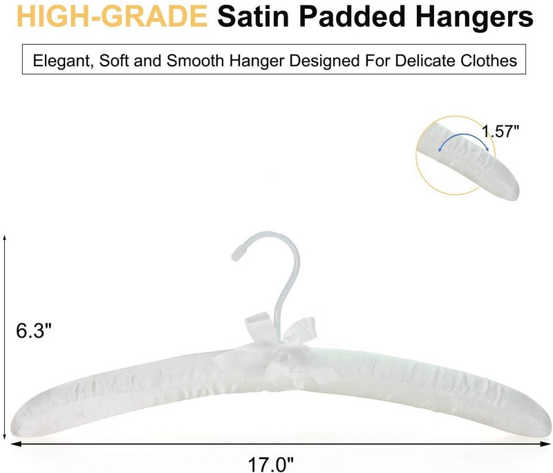 Rollyware Anti Slip White Satin Padded Hangers Heavy Duty for Sweaters Dresses Suits (Pack of 12) - Image 2