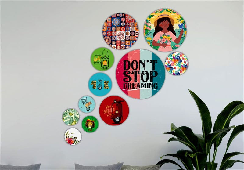 SAF paintings Set of 11 Mdf Wooden Wall Hanging Round Shaped Home Decor Plates For home decoaration Wall Painting SANFRO29 - Image 1
