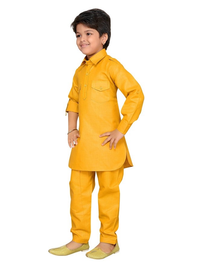 AJ Dezines Kids Yellow Color Pathani Suit For Boys (628_YELLOW_16.) - Image 2