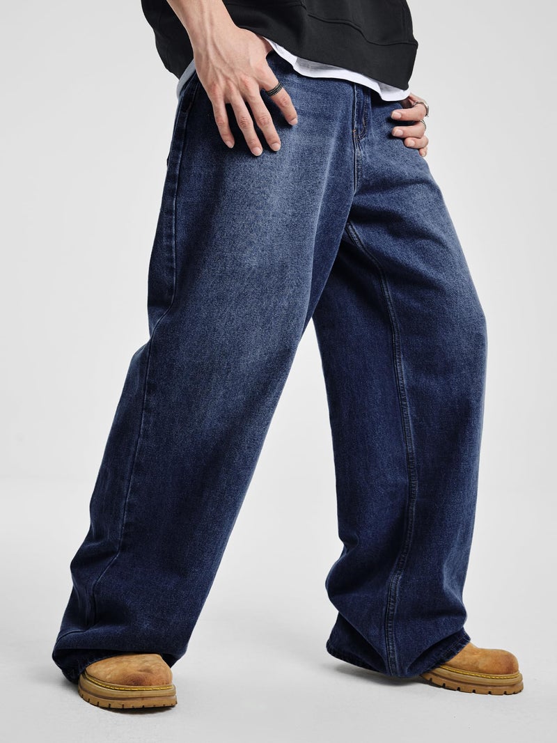 JMIERR Wide Leg Jeans for Men Big and Tall Baggy Trousers Pants Y2k Hip Hop Denim Pant Vintage Skateboard Jean, Navy Blue L - Image 2