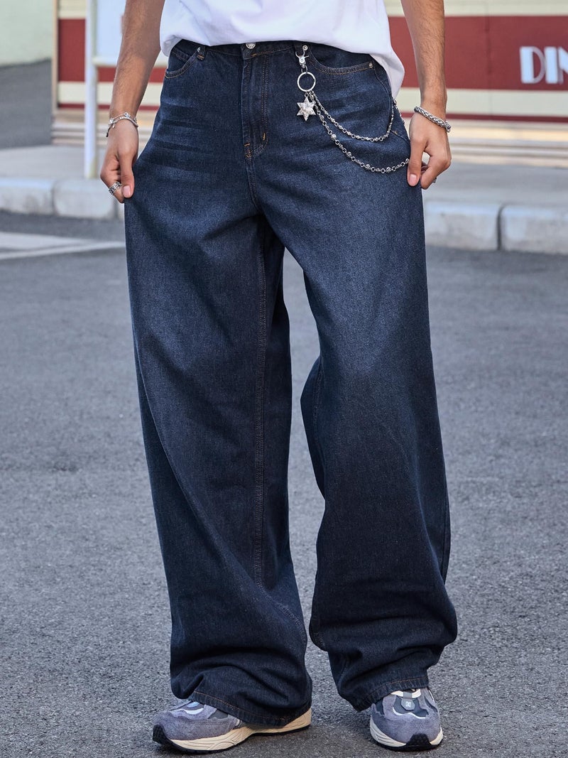 JMIERR Wide Leg Jeans for Men Big and Tall Baggy Trousers Pants Y2k Hip Hop Denim Pant Vintage Skateboard Jean, Navy Blue L - Image 3