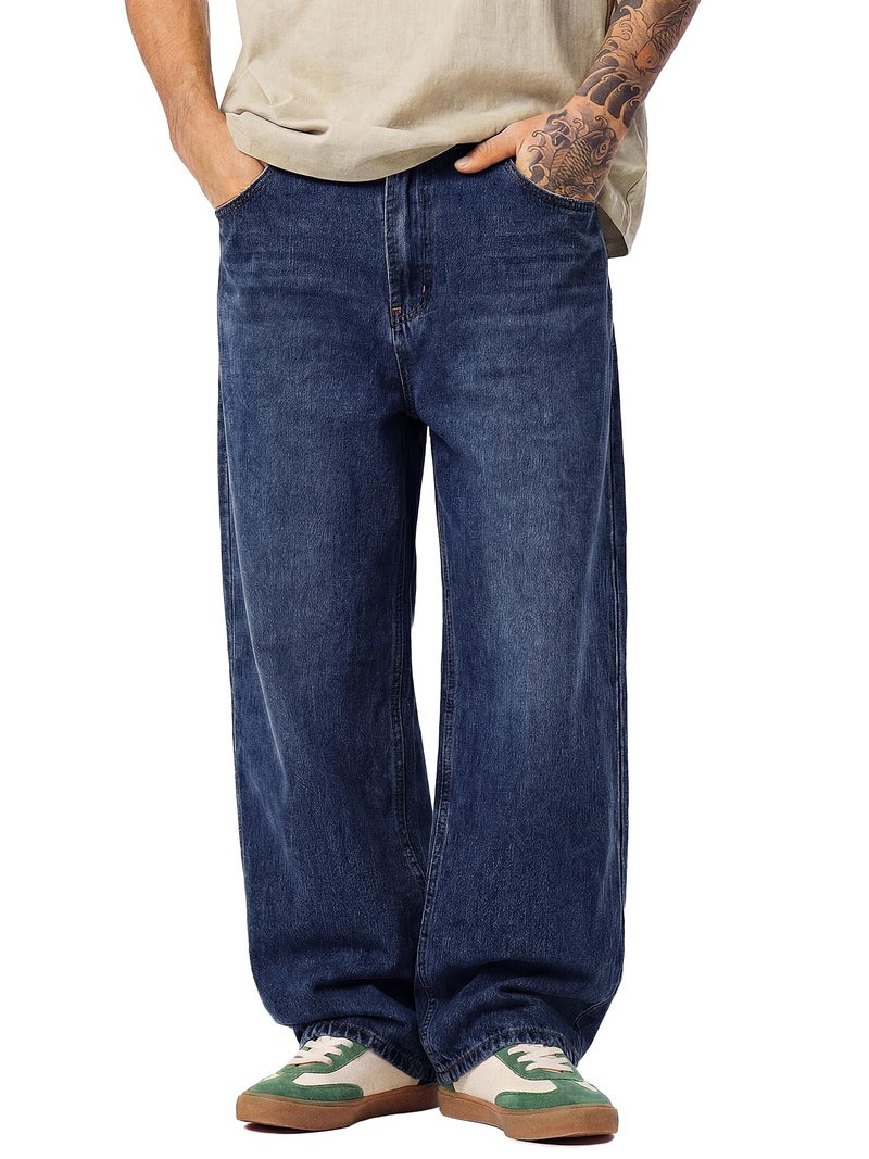 JMIERR Wide Leg Jeans for Men Big and Tall Baggy Trousers Pants Y2k Hip Hop Denim Pant Vintage Skateboard Jean, Navy Blue L - Image 1