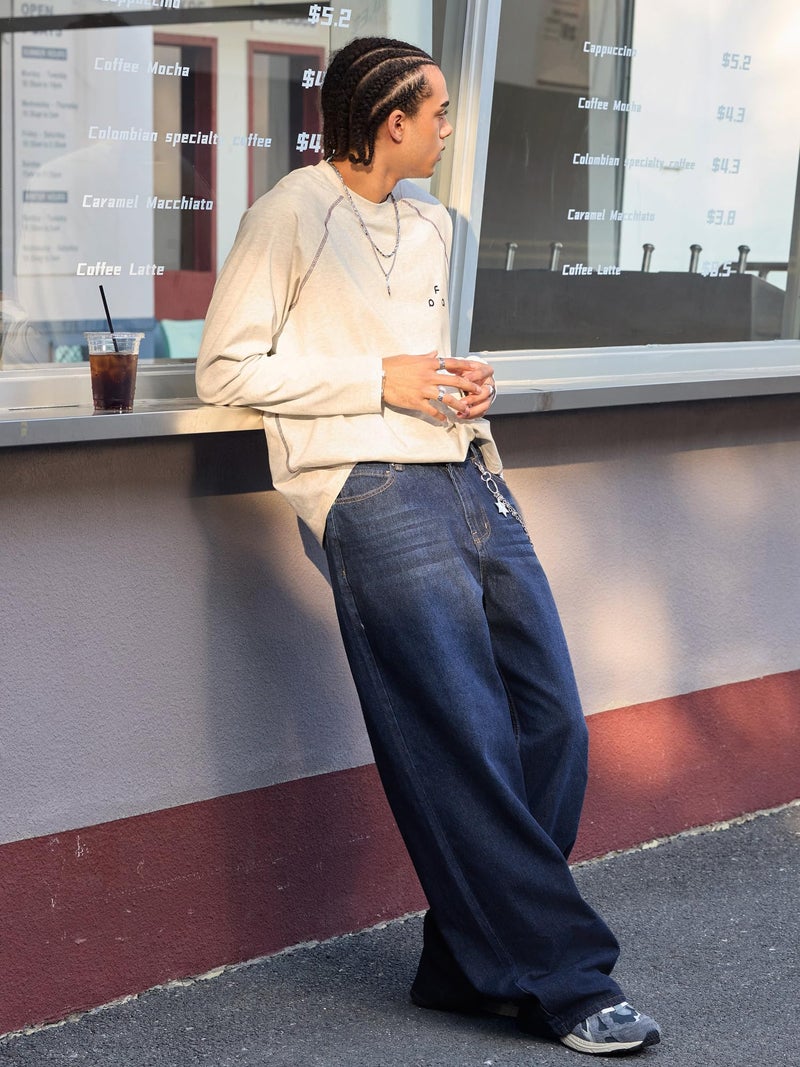 JMIERR Wide Leg Jeans for Men Big and Tall Baggy Trousers Pants Y2k Hip Hop Denim Pant Vintage Skateboard Jean, Navy Blue L - Image 4
