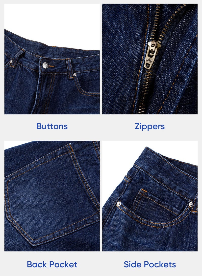 JMIERR Wide Leg Jeans for Men Big and Tall Baggy Trousers Pants Y2k Hip Hop Denim Pant Vintage Skateboard Jean, Navy Blue L - Image 5