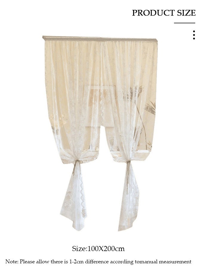 DUNISO ستائر فرنسية عتيقة من الدانتيل، ستائر بنقوش زهرية، قطعة من قماش الستائر البيضاء، بعرض 1.0م وارتفاع 2.0م، مع ملحق لتعليق الستائر. مناسبة لغرفة المعيشة وغرفة النوم (عبوتان)  - Image 2