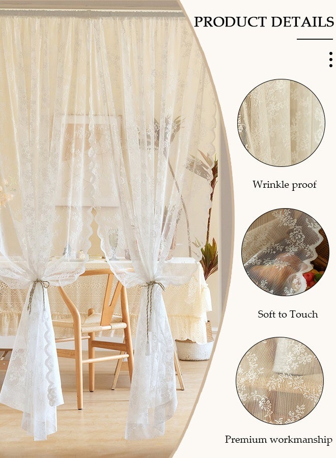 DUNISO ستائر فرنسية عتيقة من الدانتيل، ستائر بنقوش زهرية، قطعة من قماش الستائر البيضاء، بعرض 1.0م وارتفاع 2.0م، مع ملحق لتعليق الستائر. مناسبة لغرفة المعيشة وغرفة النوم (عبوتان)  - Image 3
