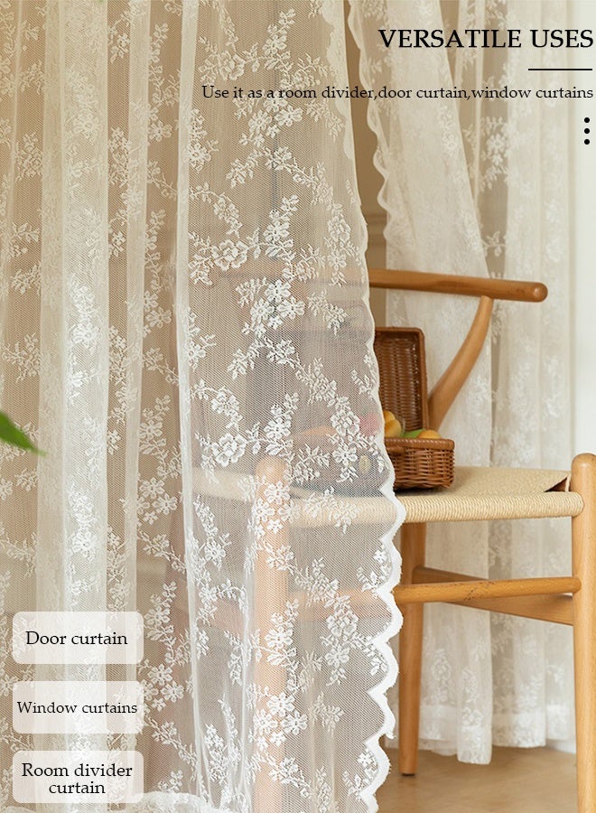 DUNISO ستائر فرنسية عتيقة من الدانتيل، ستائر بنقوش زهرية، قطعة من قماش الستائر البيضاء، بعرض 1.0م وارتفاع 2.0م، مع ملحق لتعليق الستائر. مناسبة لغرفة المعيشة وغرفة النوم (عبوتان)  - Image 5