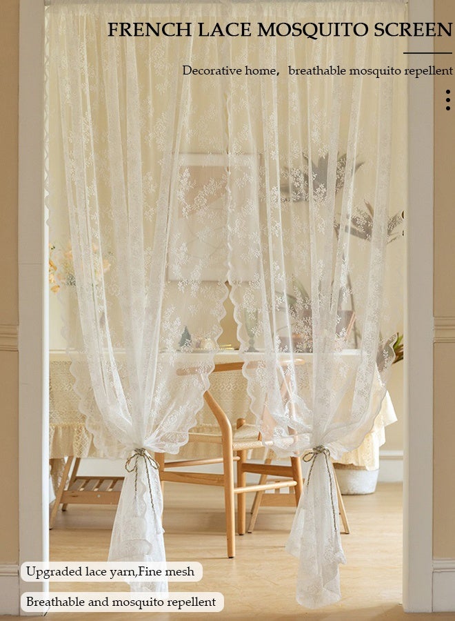 DUNISO ستائر فرنسية عتيقة من الدانتيل، ستائر بنقوش زهرية، قطعة من قماش الستائر البيضاء، بعرض 1.0م وارتفاع 2.0م، مع ملحق لتعليق الستائر. مناسبة لغرفة المعيشة وغرفة النوم (عبوتان)  - Image 4