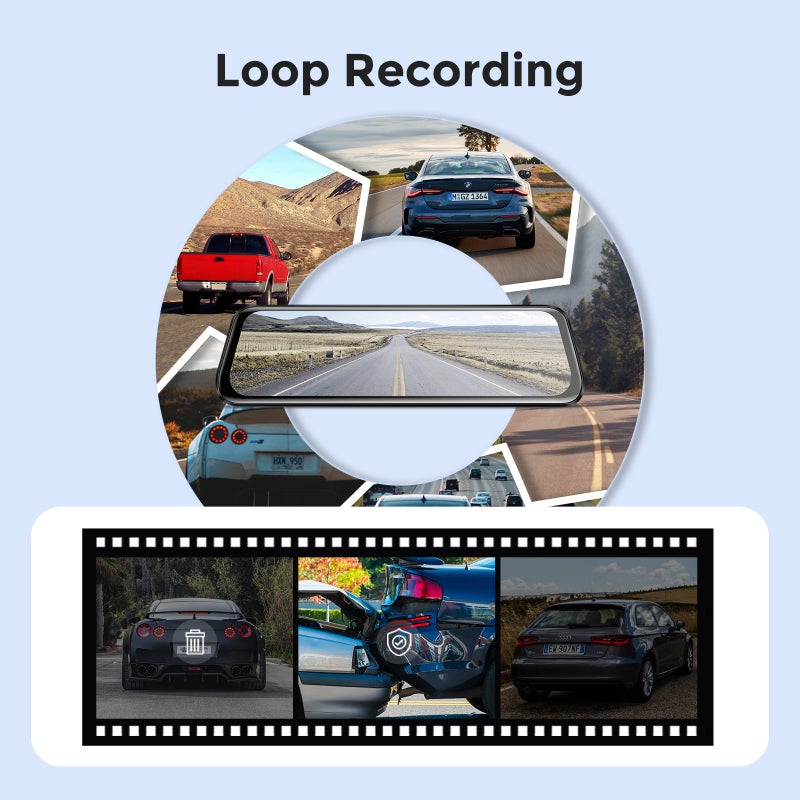 AZDOME AR09 Car Recorder WiFi 9.66‘’ HD 2160P Dual Lens 150 Degree Wide Angle/Night Vision/G Sensor/Loop Recording/Streaming Full Screen Touch Smart Car DVR Support Car and Truck Mirror - Image 4