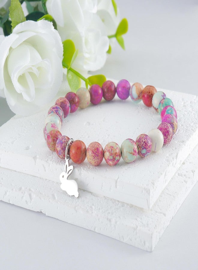 PARTNER Rabbit Gifts for Women Rabbit Bracelet for Good Friends Rabbit Purple Jasper Natural Stone Beaded Bracelet for Rabbit Lovers Easter Gift (Amethyst) - Image 4