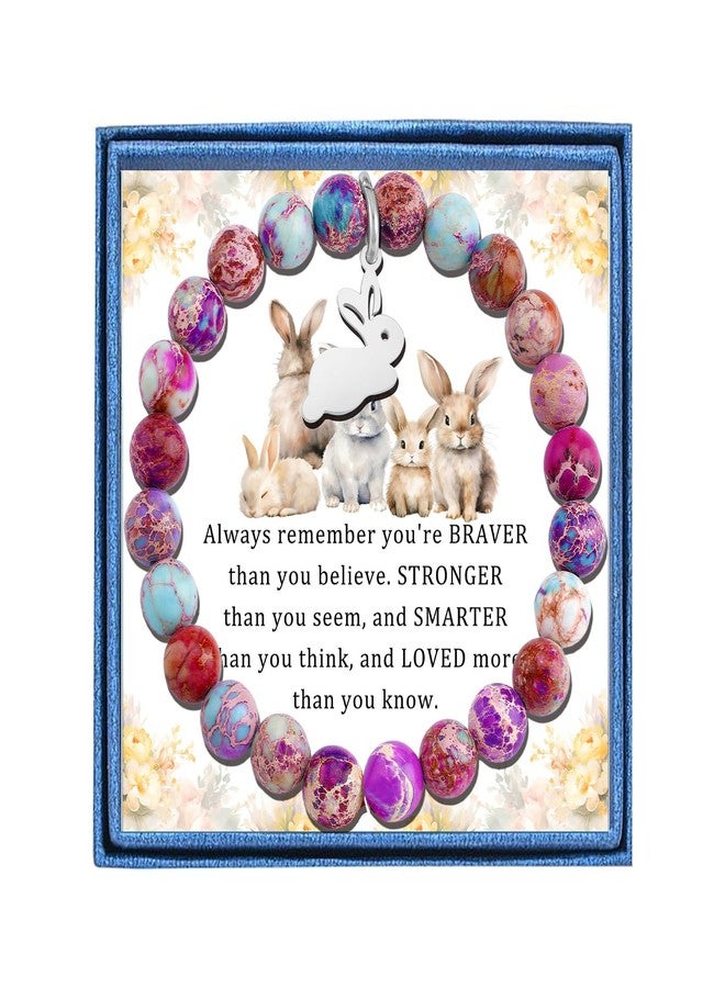 PARTNER Rabbit Gifts for Women Rabbit Bracelet for Good Friends Rabbit Purple Jasper Natural Stone Beaded Bracelet for Rabbit Lovers Easter Gift (Amethyst) - Image 1