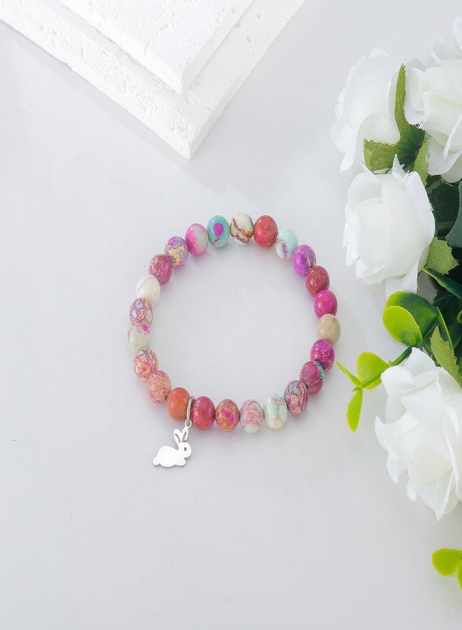 PARTNER Rabbit Gifts for Women Rabbit Bracelet for Good Friends Rabbit Purple Jasper Natural Stone Beaded Bracelet for Rabbit Lovers Easter Gift (Amethyst) - Image 5