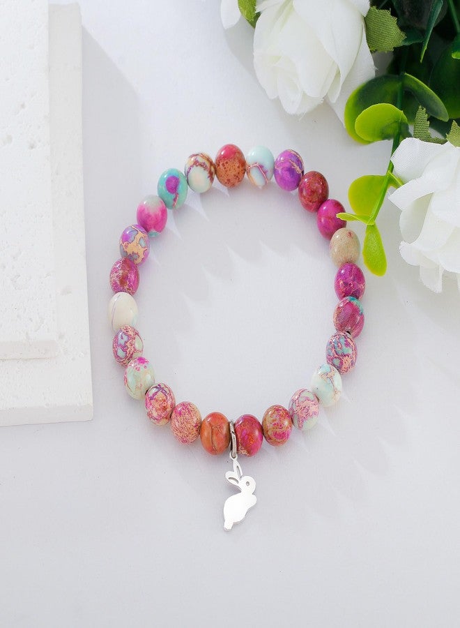 PARTNER Rabbit Gifts for Women Rabbit Bracelet for Good Friends Rabbit Purple Jasper Natural Stone Beaded Bracelet for Rabbit Lovers Easter Gift (Amethyst) - Image 2