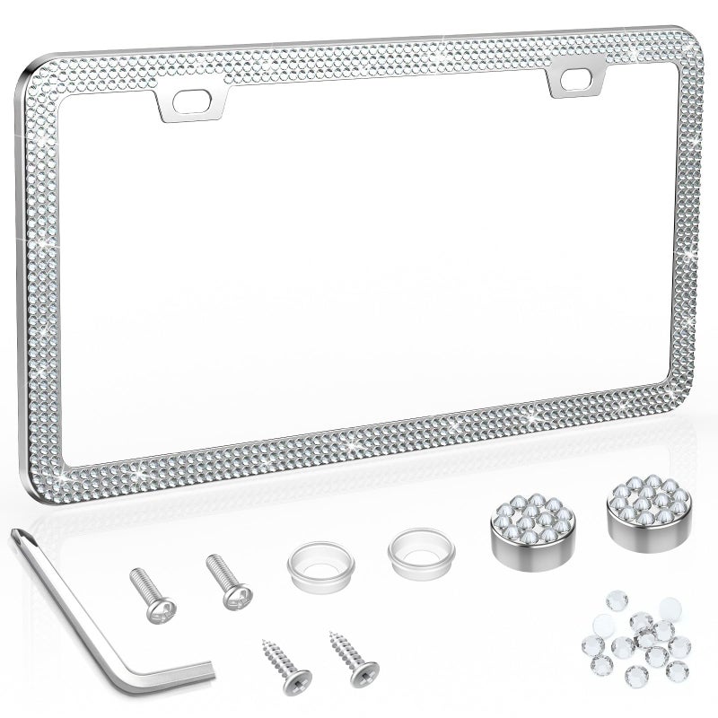 SHARE&CARE Easter Day Gifts Bling License Plate Frame, Crystal License Plate Cover, Car License Plate Holder with Rhinestone Screw Set, Women Gift for Mom, Wife, Her - 1 Pack (White1) - Image 1