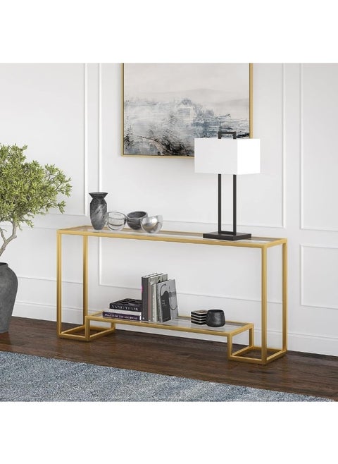 Hometaste Modern Long Narrow Metal Console Table - Extra Slim Sofa Table For Hallway Or Behind Couch - Stylish And Functional Furniture - Sleek Narrow Sofa Side Table Gold