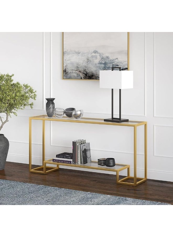 HOME TASTE Hometaste Modern Long Narrow Metal Console Table - Extra Slim Sofa Table For Hallway Or Behind Couch - Stylish And Functional Furniture - Sleek Narrow Sofa Side Table Gold  - Image 1