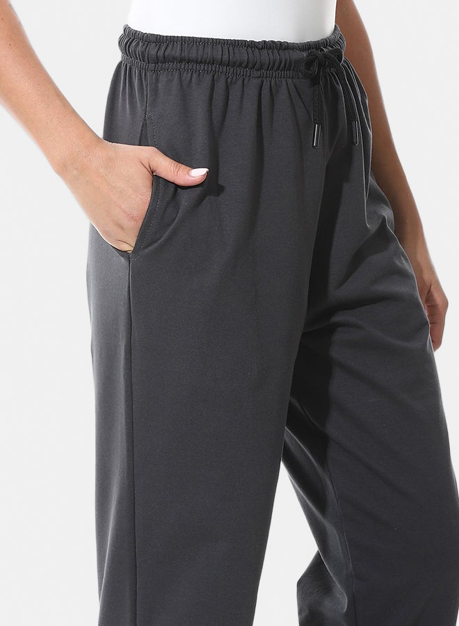 Andora Elastic Waist Cotton Sweatpants - Dark Gray_Gray - Image 3