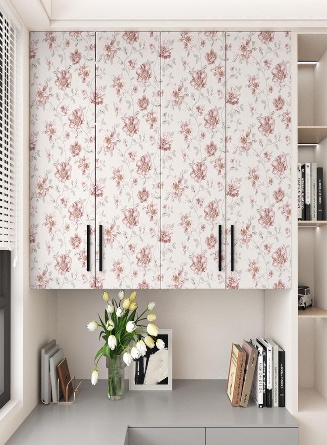 WESTICK Pink Rose Floral Peel and Stick Wallpaper for Bathroom Waterproof Vintage Floral Contact Paper Self Adhesive Neutral Wallpaper for Accent Walls Cabinets Bookcase Countertops 17.5"x100" - Image 3