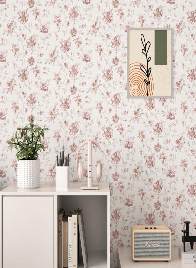 WESTICK Pink Rose Floral Peel and Stick Wallpaper for Bathroom Waterproof Vintage Floral Contact Paper Self Adhesive Neutral Wallpaper for Accent Walls Cabinets Bookcase Countertops 17.5"x100" - Image 1
