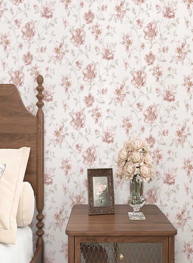 WESTICK Pink Rose Floral Peel and Stick Wallpaper for Bathroom Waterproof Vintage Floral Contact Paper Self Adhesive Neutral Wallpaper for Accent Walls Cabinets Bookcase Countertops 17.5"x100" - Image 2