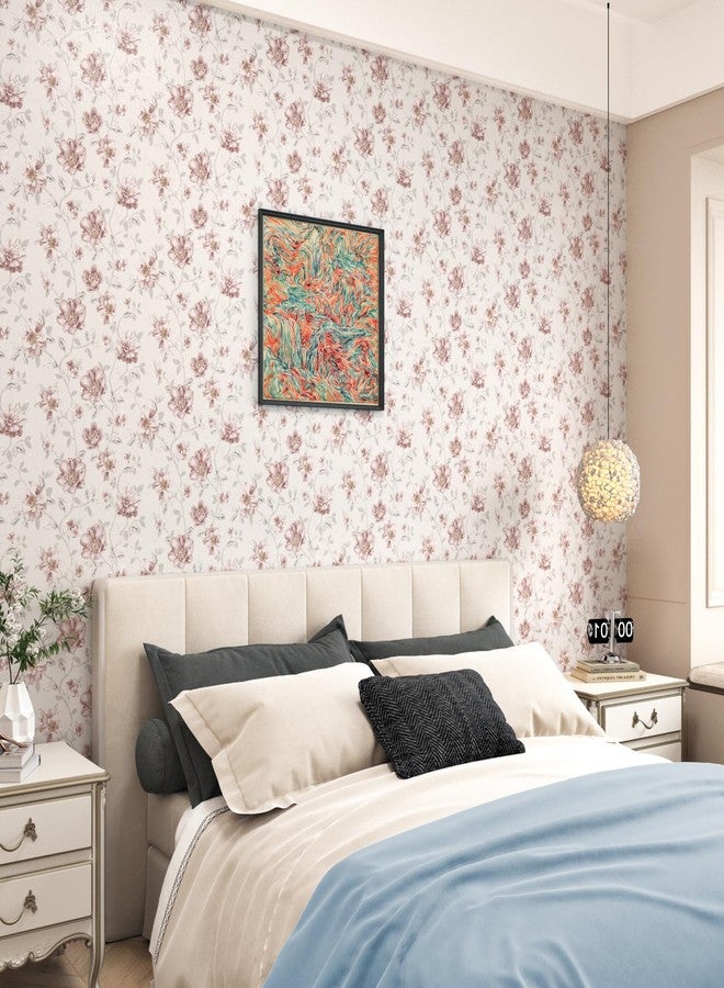 WESTICK Pink Rose Floral Peel and Stick Wallpaper for Bathroom Waterproof Vintage Floral Contact Paper Self Adhesive Neutral Wallpaper for Accent Walls Cabinets Bookcase Countertops 17.5"x100" - Image 4