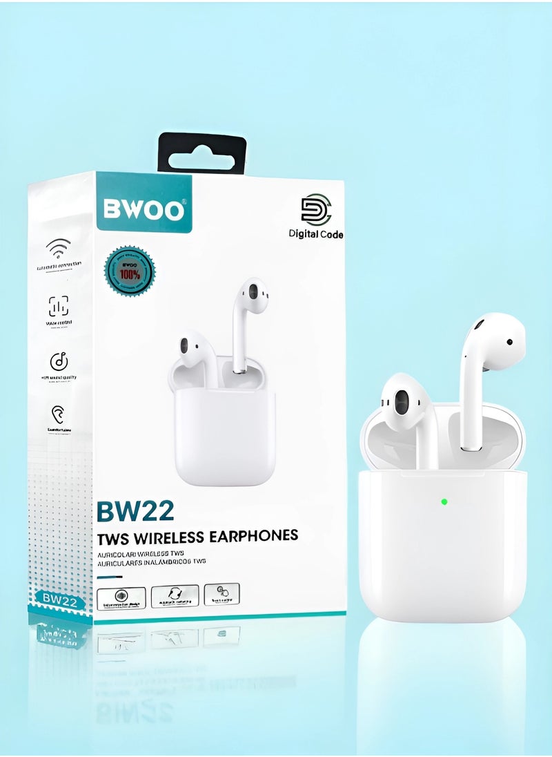BWOO - Original Bluetooth headset from BWOO, first edition, a wireless Bluetooth headset that supports wireless charging, features clear sound and noise isolation, works on all mobile phones such as iPhone, - Image 1