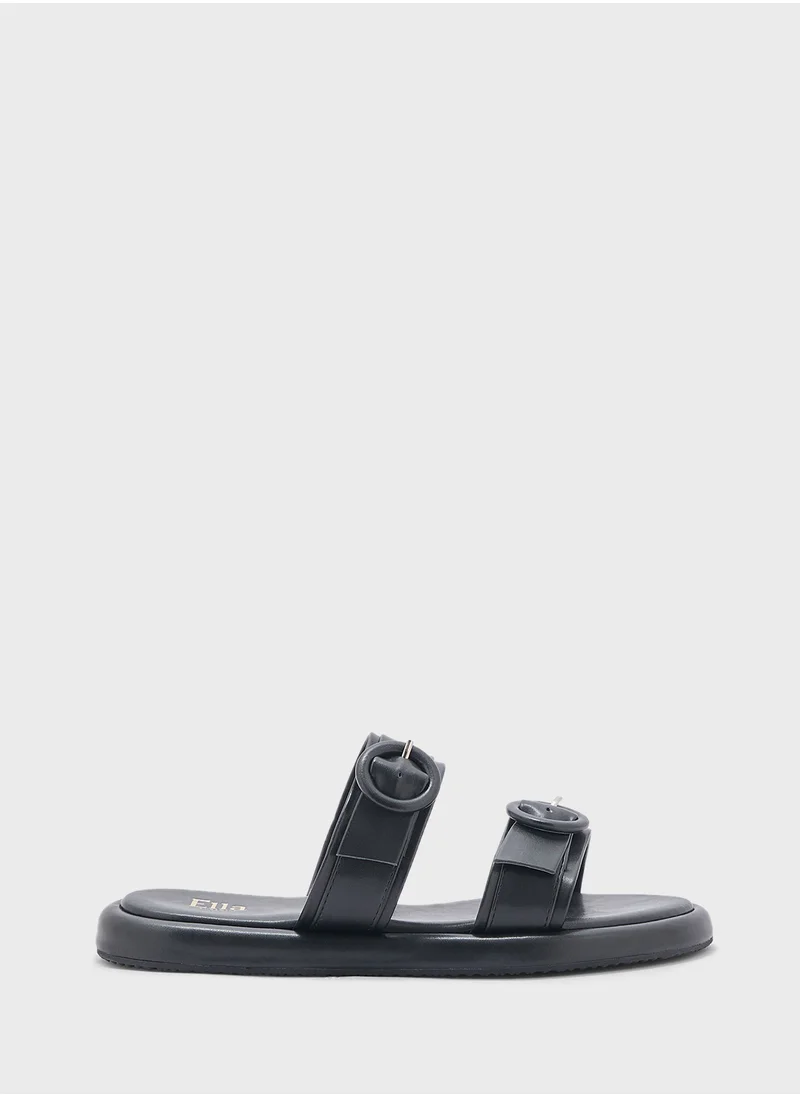 ايلا Round Buckle Double Strap Flat Sandal