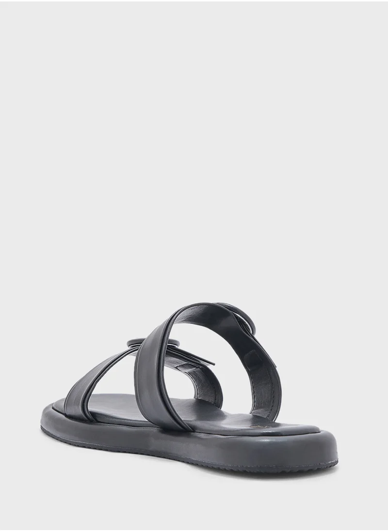 ELLA Round Buckle Double Strap Flat Sandal