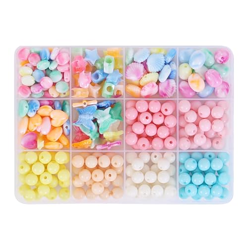 ambitieux 12-Partition Kit for Kids & Girls | 400+ Pastel 8mm & Designer Shape Beads | Bracelet & Jewellery Making Kit with Elastic Thread & 8 Cute Charms | DIY Craft Box for Gifts - Image 2