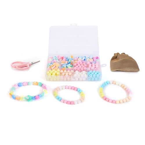 ambitieux 12-Partition Kit for Kids & Girls | 400+ Pastel 8mm & Designer Shape Beads | Bracelet & Jewellery Making Kit with Elastic Thread & 8 Cute Charms | DIY Craft Box for Gifts - Image 5