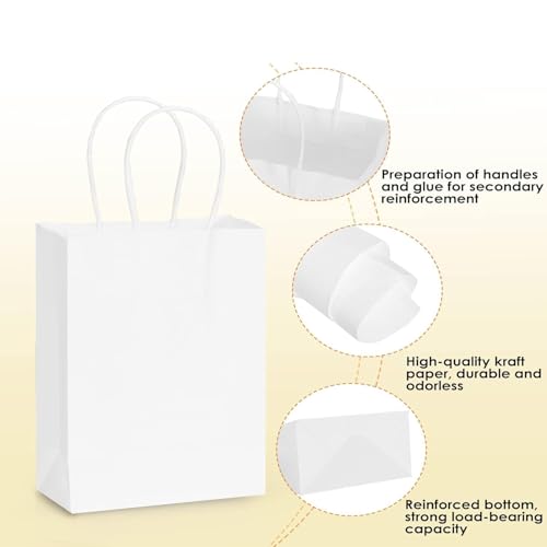 Aakriti Kraft Paper Bags with Handles, White Small Gift Bags Bulk, Retail Bag, Shopping, Birthday Wedding Party Favour Bags, Merchandise Bags | Small Size: 7x3.5x8.5 inch WHITE (Pack of 25) - Image 2
