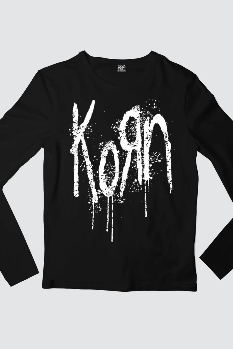 روك اند رول Korn Black Long Sleeve Women's Combed Cotton T-Shirt