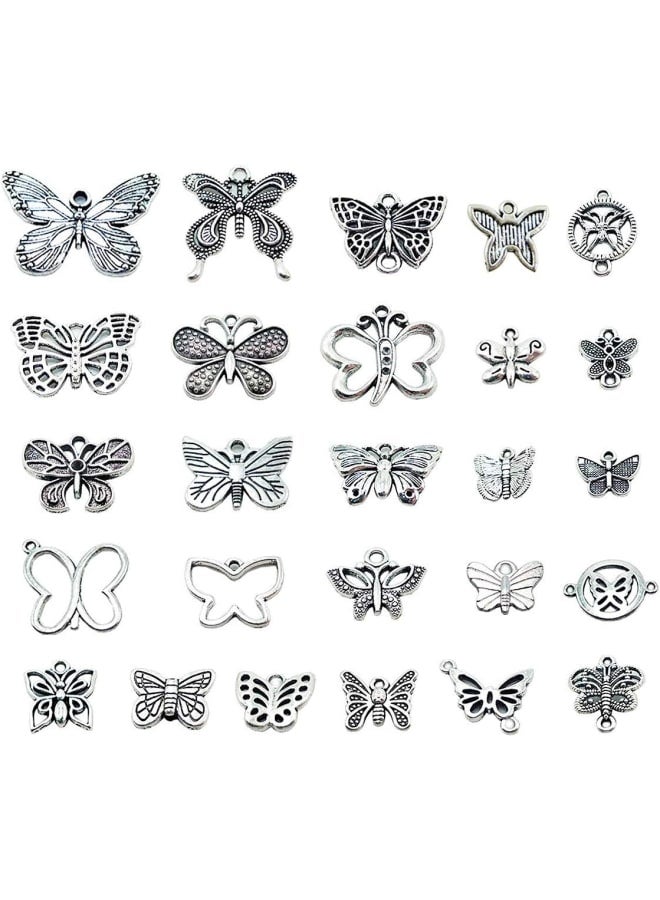 NJBIGLB 78PCS Butterfly Charms Beads Necklace Pendants DIY for Jewelry Making and Crafting, Silver Plated Butterfly Charm, Silver - Image 1