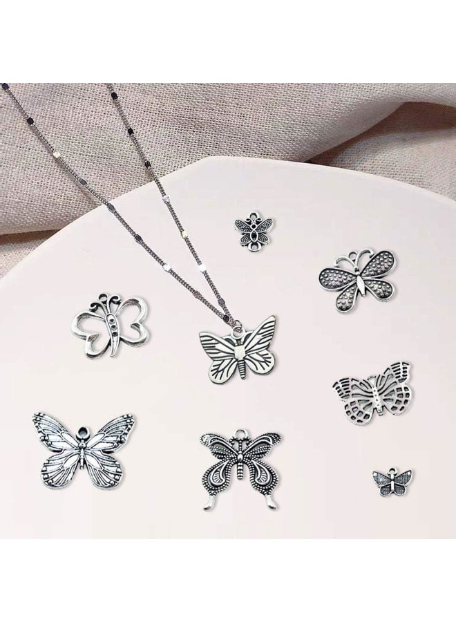 NJBIGLB 78PCS Butterfly Charms Beads Necklace Pendants DIY for Jewelry Making and Crafting, Silver Plated Butterfly Charm, Silver - Image 5