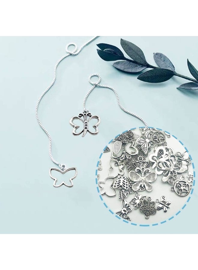NJBIGLB 78PCS Butterfly Charms Beads Necklace Pendants DIY for Jewelry Making and Crafting, Silver Plated Butterfly Charm, Silver - Image 3