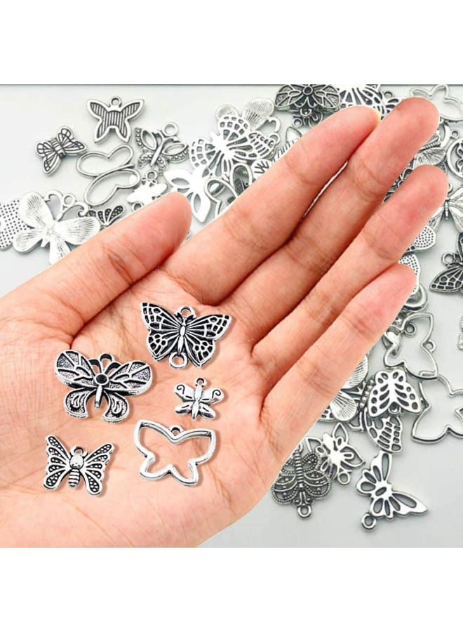 NJBIGLB 78PCS Butterfly Charms Beads Necklace Pendants DIY for Jewelry Making and Crafting, Silver Plated Butterfly Charm, Silver - Image 4