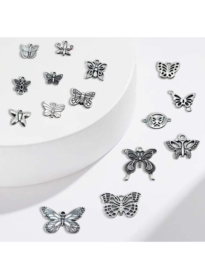 NJBIGLB 78PCS Butterfly Charms Beads Necklace Pendants DIY for Jewelry Making and Crafting, Silver Plated Butterfly Charm, Silver - Image 2