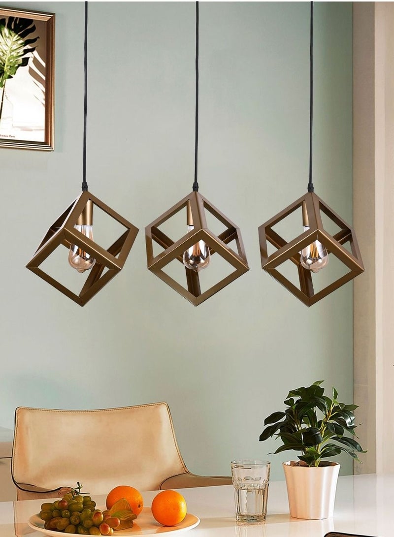 الروضة للإضاءة نجفة بورا ثلاثي | حديث ديكور LED E27 معلقة مصباح سقف اضاءة داخلية مصباح معلق دلاية سقف مودرن نجفة | مناسبة لأي غرفة | | اللون: ذهبي | المقاس: 70x70 سم - Image 2