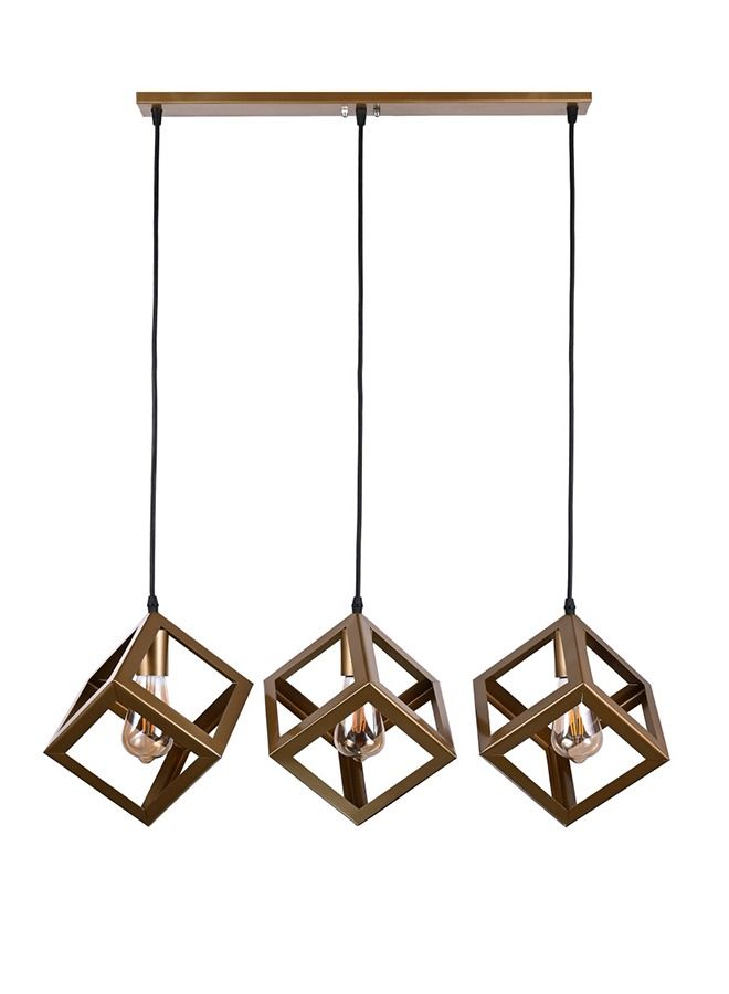 الروضة للإضاءة نجفة بورا ثلاثي | حديث ديكور LED E27 معلقة مصباح سقف اضاءة داخلية مصباح معلق دلاية سقف مودرن نجفة | مناسبة لأي غرفة | | اللون: ذهبي | المقاس: 70x70 سم - Image 1