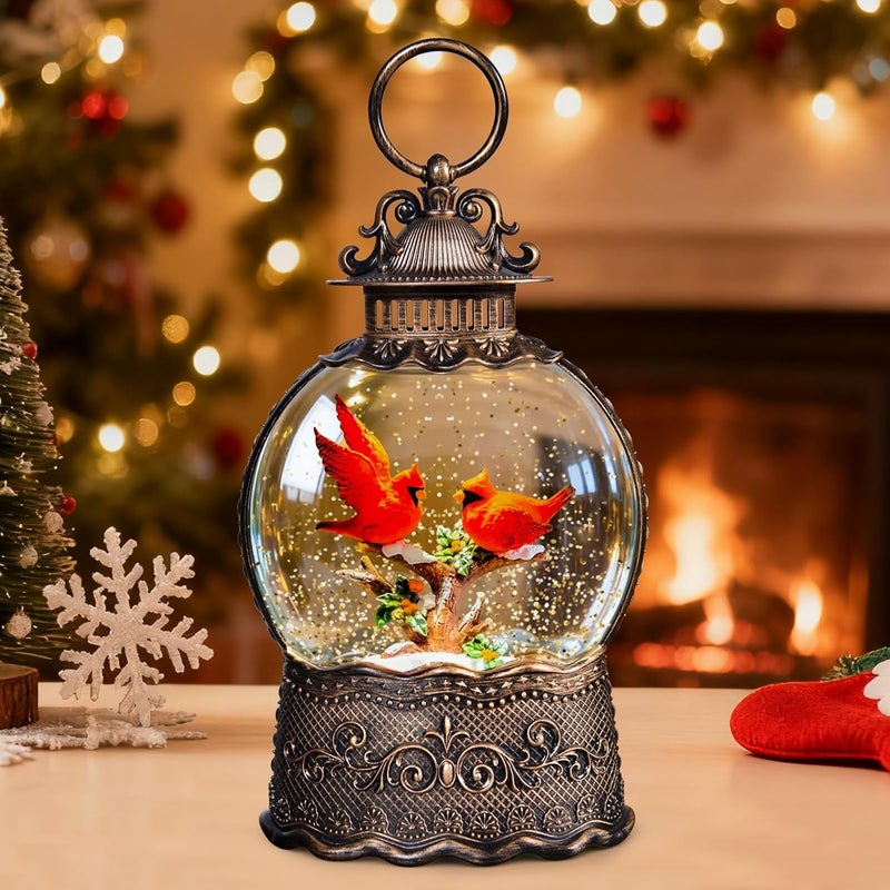 SUNFACE Store Christmas Snow Globes Lantern, 2 Red Birds Christmas Decorations Indoor, 6H Timer Battery & USB Powered Light Up Musical Snow Globes for Kids Women Adults Gift Thanksgiving Home Decor - Image 1