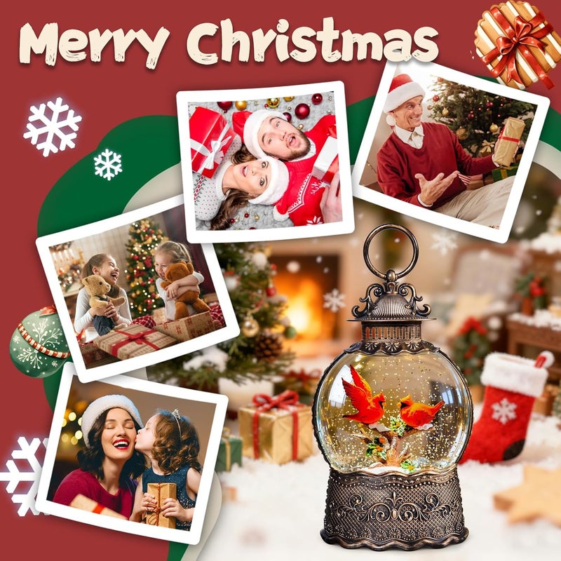 SUNFACE Store Christmas Snow Globes Lantern, 2 Red Birds Christmas Decorations Indoor, 6H Timer Battery & USB Powered Light Up Musical Snow Globes for Kids Women Adults Gift Thanksgiving Home Decor - Image 5