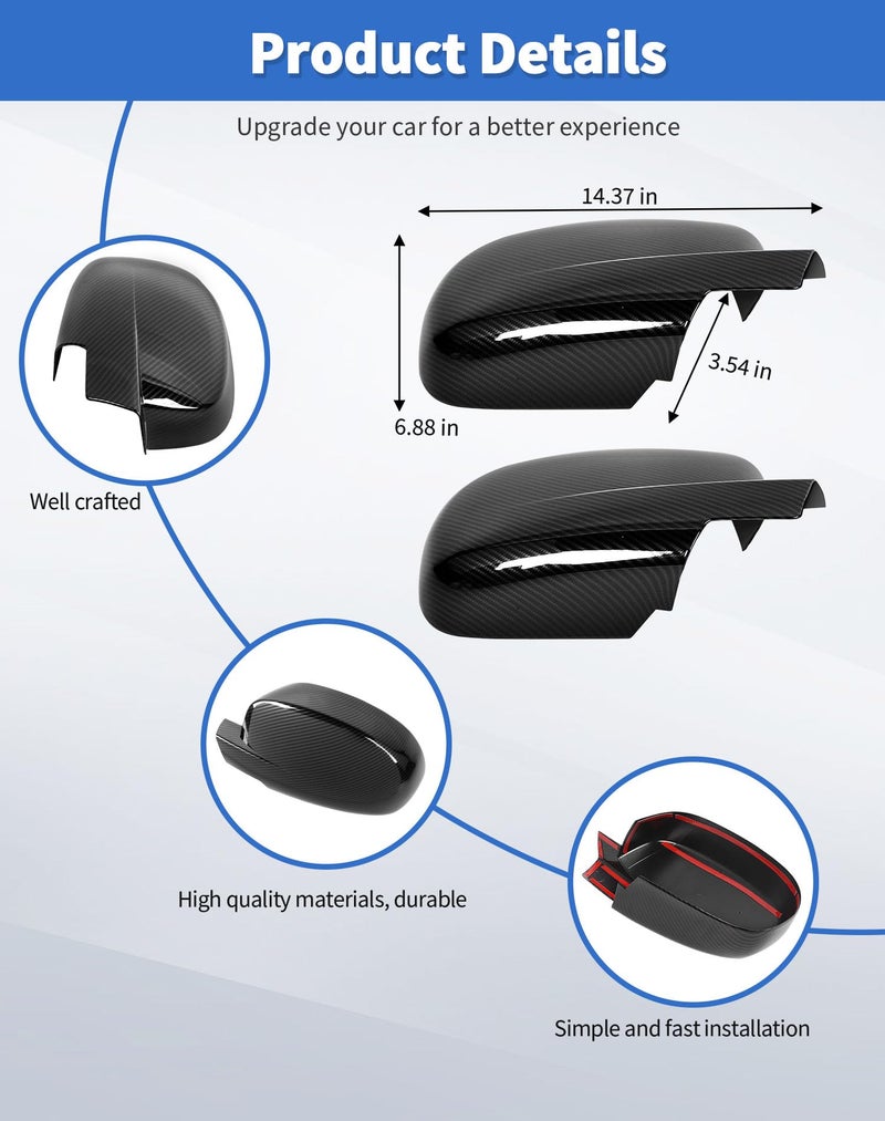 DSWSQ Rearview Mirror Fully Caps Covers Compatible with 2007-2014 Chevy Silverado GMC Sierra Avalanche Tahoe Suburban Yukon Escalade ESV Left Right Side View Mirror Cover Caps, Carbon Fiber - Image 5
